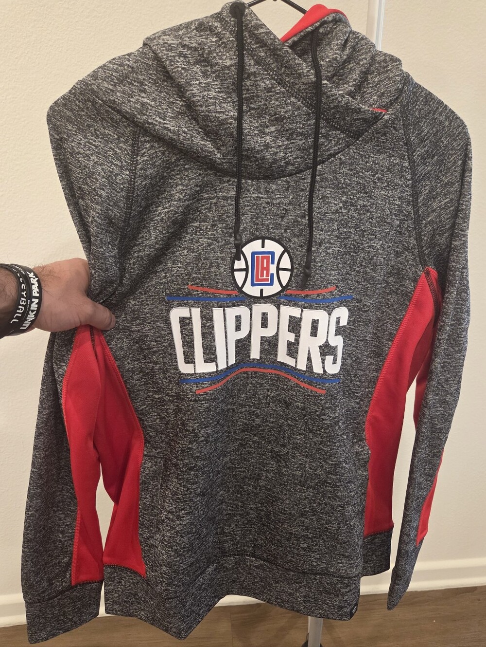 Fanatics LA Clippers Womens Funnel Neck Hoodie M Charcoal Heather Red NWT